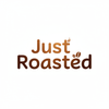 use the color of coffee make a logo Just Roasted, white background or transparent